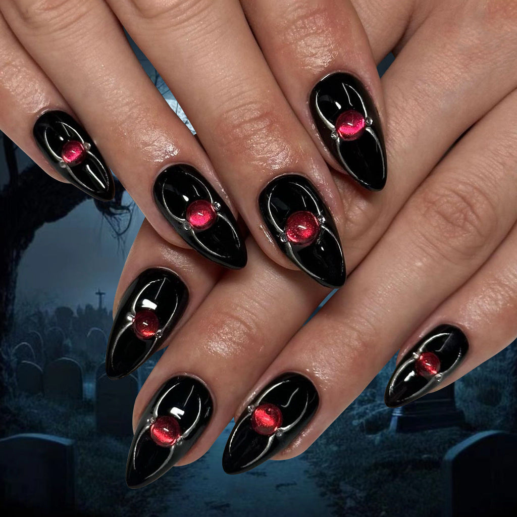 New Halloween wear armor spider flash manicure short almond press on nails 365nails