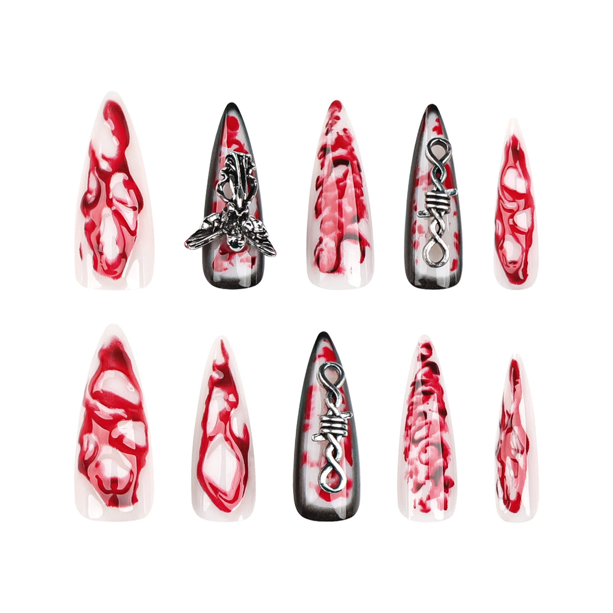 Halloween extra long pointed nail art, hot-selling angels in Europe and America, wearing nail 3D smudging fake – Image 5