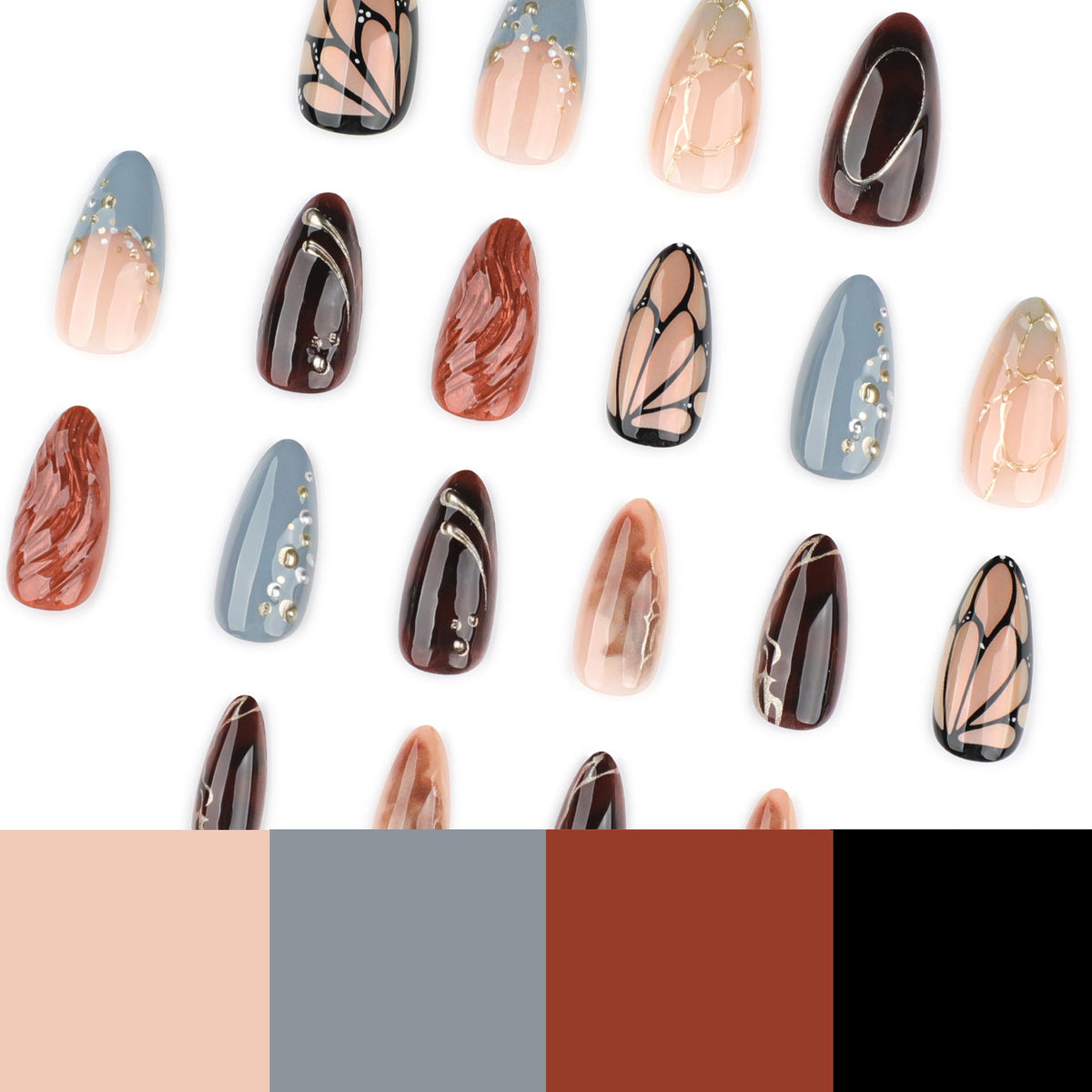 Brown Metallic Art Nails with Modern Abstract Details – Image 4