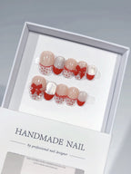 Cherry Dot: "Lace Bow" – Short Round Press-On Nails
