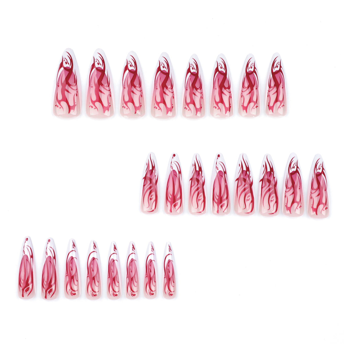 Repeatable wearable Halloween manicure French long pointed red flame smudge 365nails – Image 3