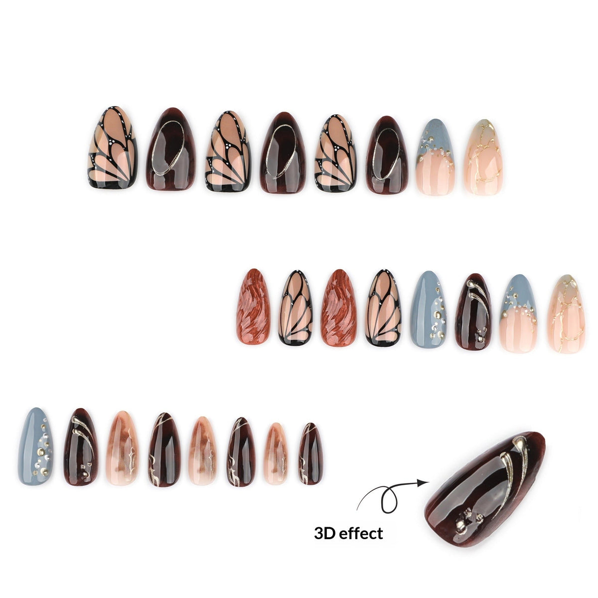 Brown Metallic Art Nails with Modern Abstract Details – Image 2