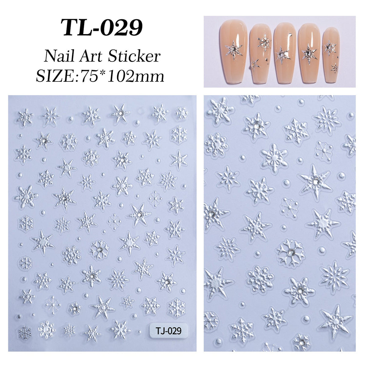 Silver Snowflake Nail Art