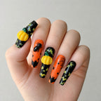 Halloween pumpkin spider coffin press on nails worn on hand