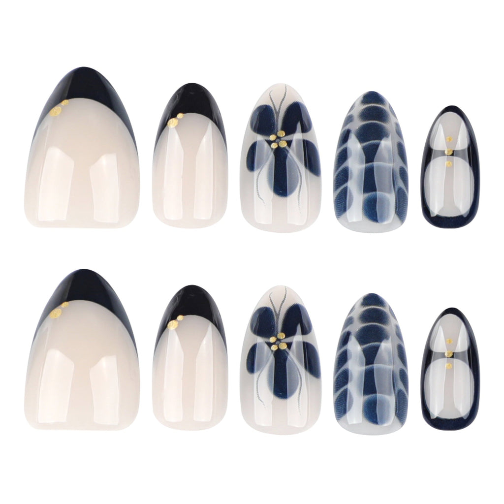 Navy Petal Accent Nails with Soft Nude Contrast – Image 5