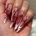 Repeatable wearable Halloween manicure French long pointed red flame smudge 365nails