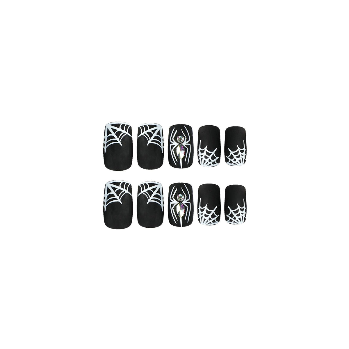 Nail Piece Wearing Nail Halloween Nail Art Black Frosted White Spider Web Rhinestone Nail Art Piece Removable nail – Image 8