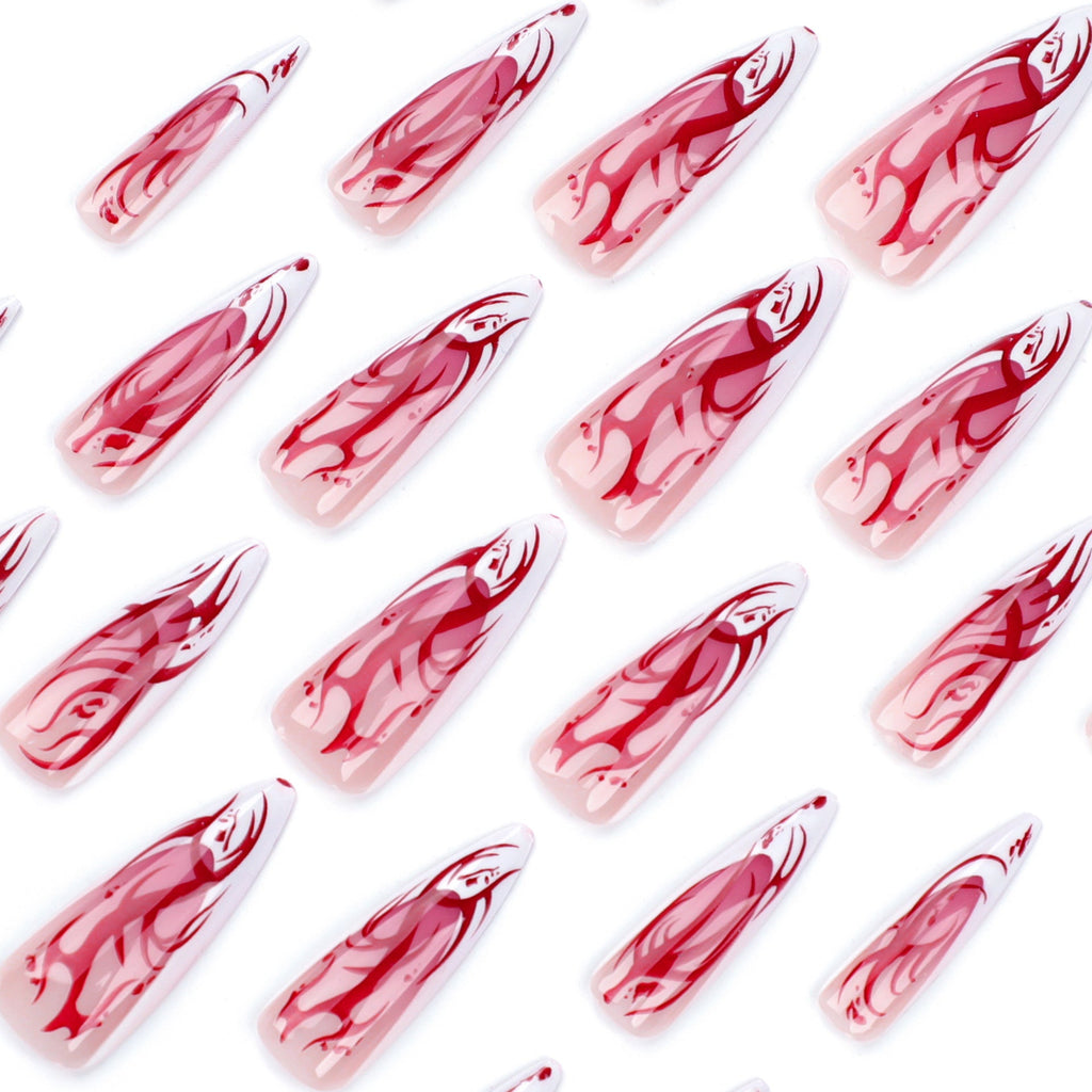 Repeatable wearable Halloween manicure French long pointed red flame smudge 365nails – Image 4