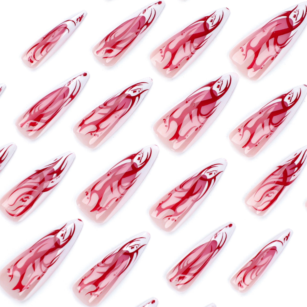 Repeatable wearable Halloween manicure French long pointed red flame smudge 365nails – Image 4