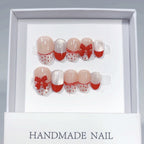 Cherry Dot: "Lace Bow" – Short Round Press-On Nails