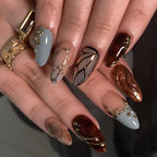 Brown Metallic Art Nails with Modern Abstract Details