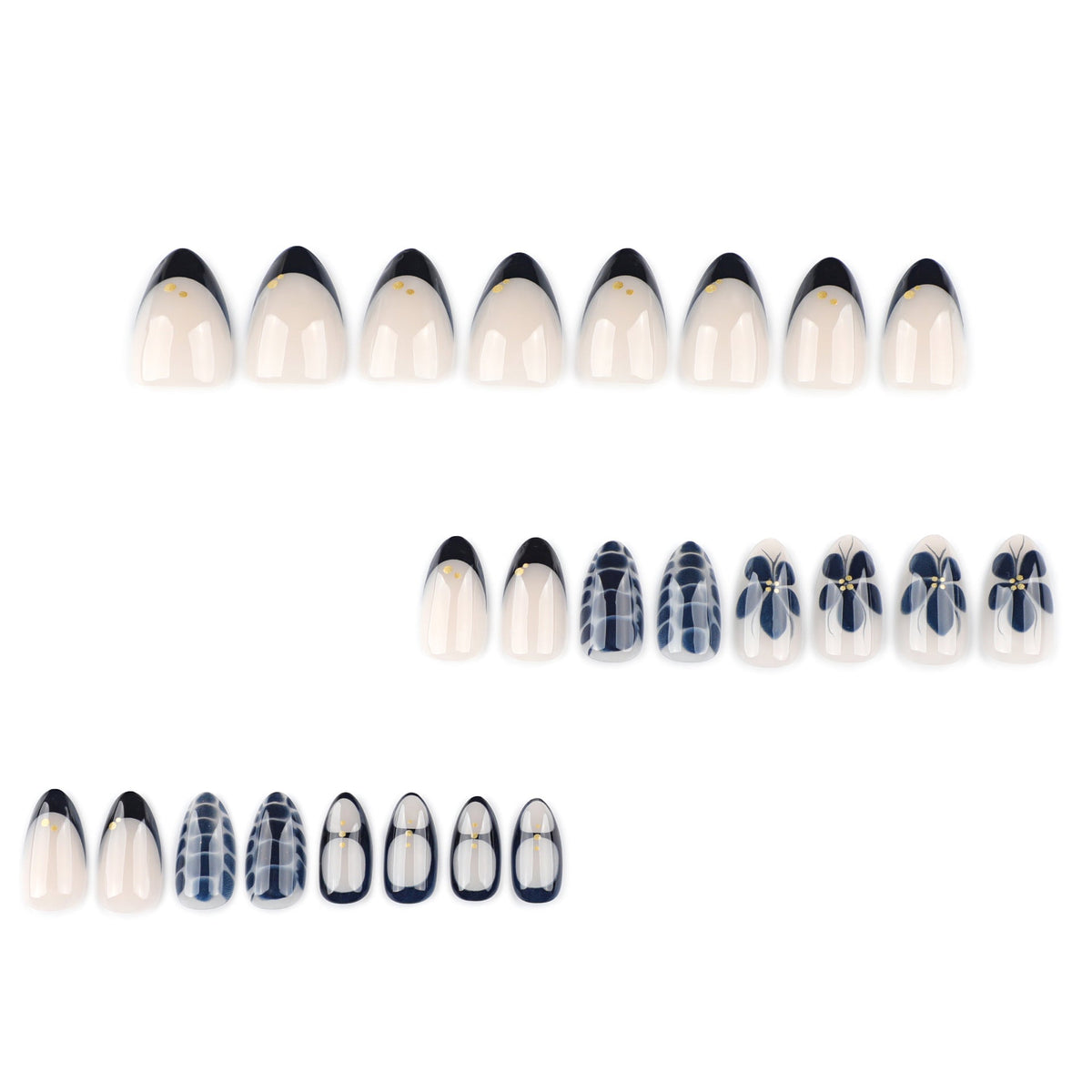 Navy Petal Accent Nails with Soft Nude Contrast – Image 2
