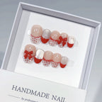 Cherry Dot: "Lace Bow" – Short Round Press-On Nails