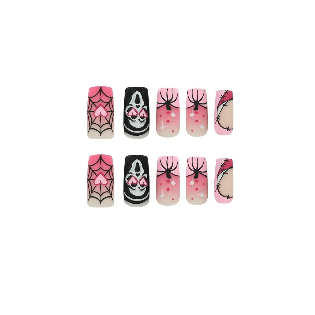 Nail piece Wear nail Halloween nail art pink gradual change love pumpkin spider web skeleton press on nails – Image 5