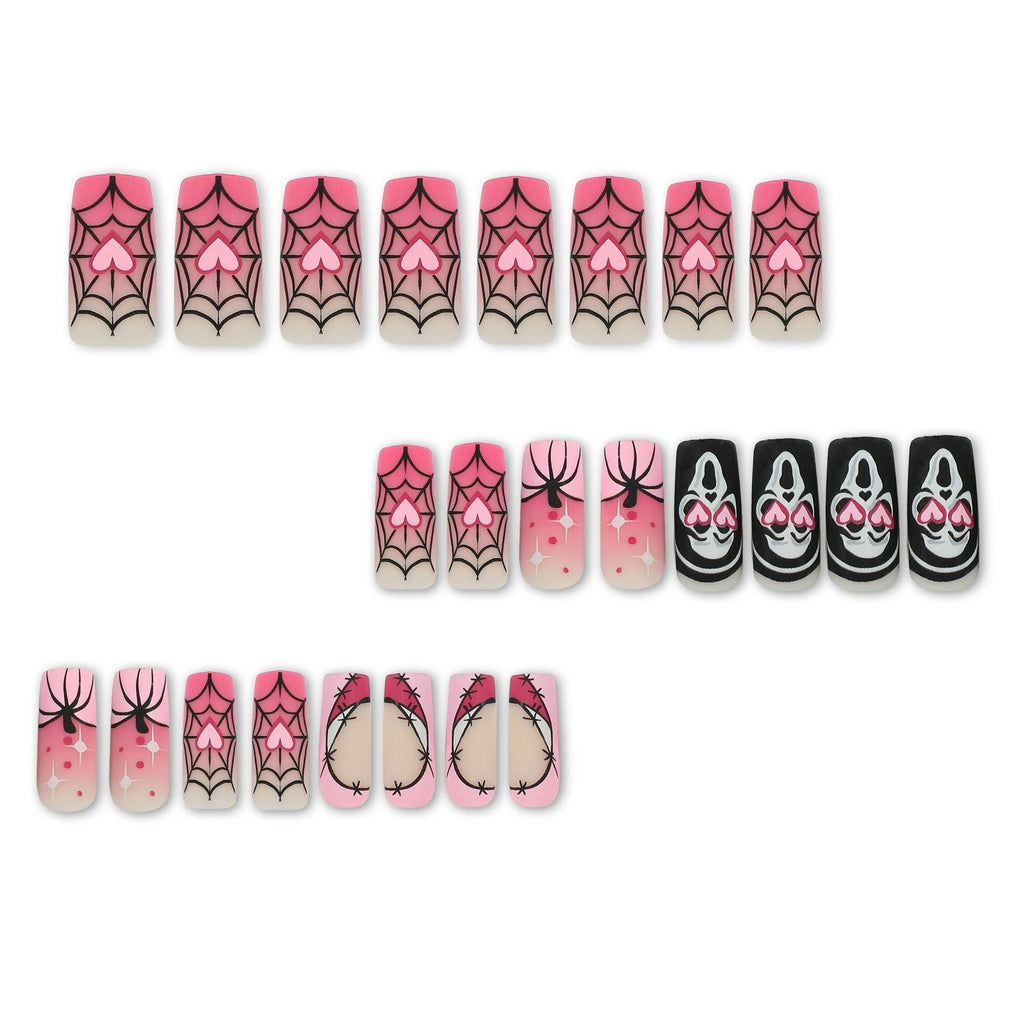 Nail piece Wear nail Halloween nail art pink gradual change love pumpkin spider web skeleton press on nails – Image 4