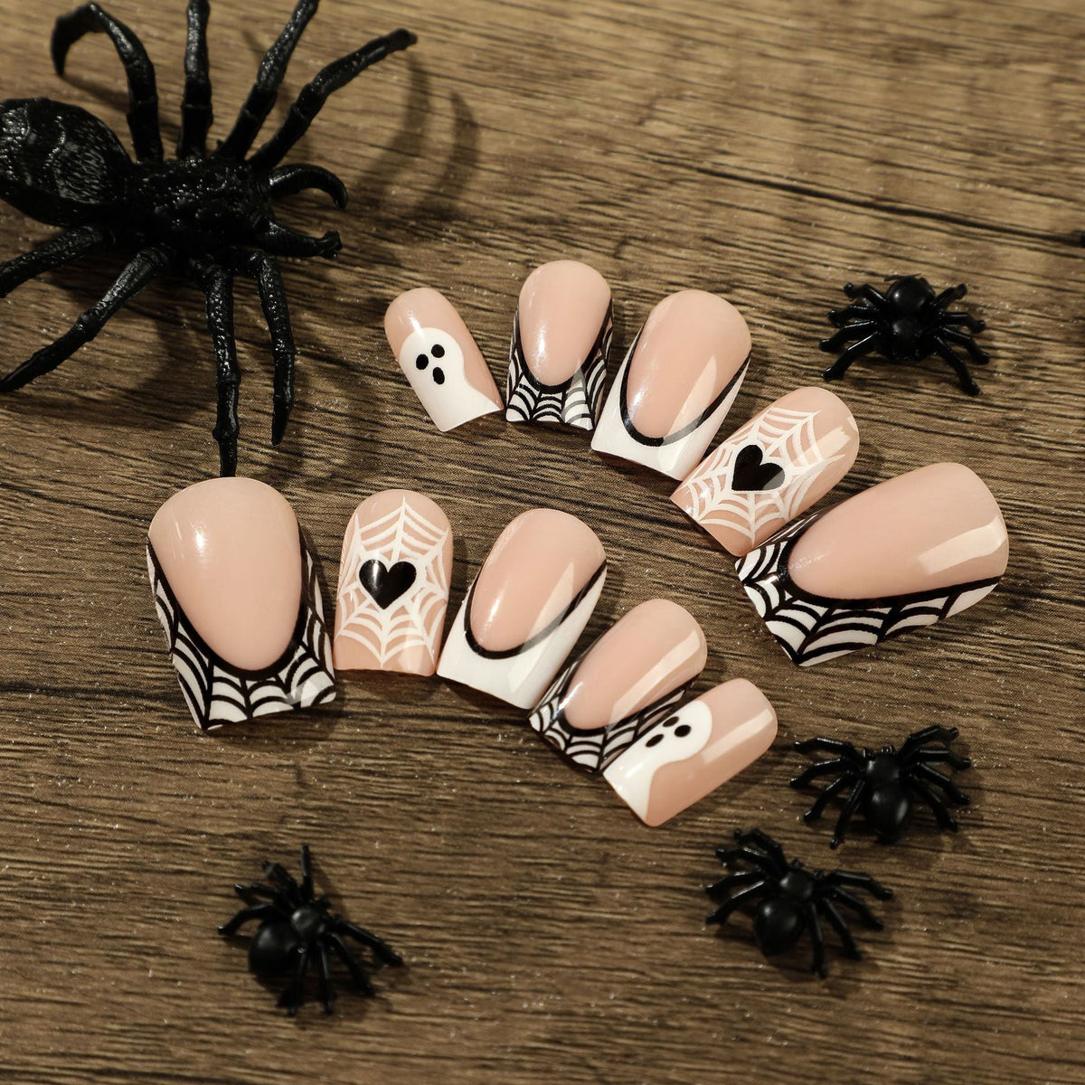 Nail Patch Wear Nail Halloween Nail Art White French Black Edge Ghost Love Cobweb Wear Nail Art 365nails – Image 6