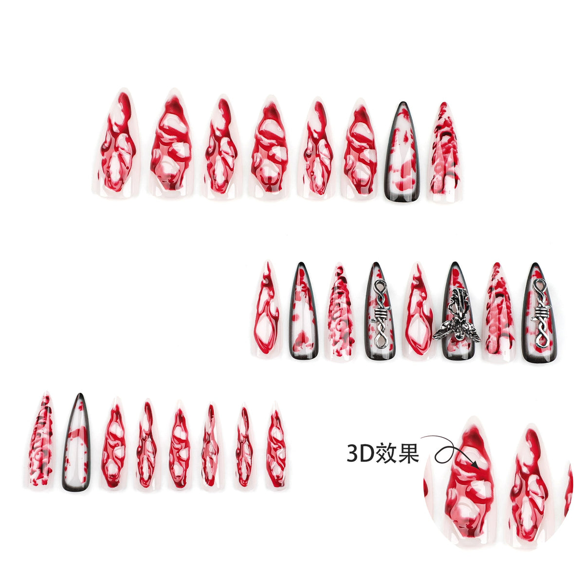 Halloween extra long pointed nail art, hot-selling angels in Europe and America, wearing nail 3D smudging fake – Image 3
