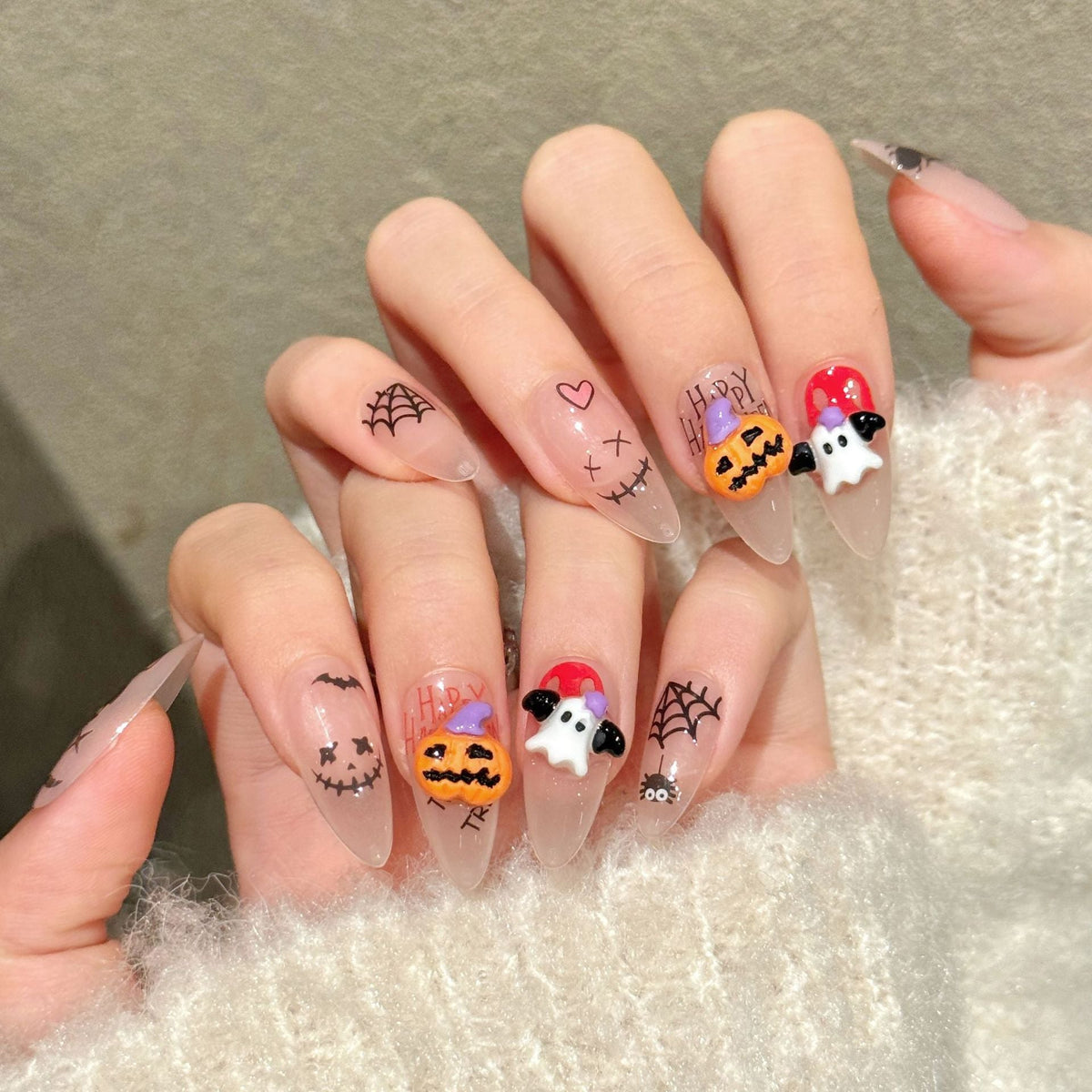 Halloween Ghost Pumpkin Web Cute Spooky Festive Press On Nails