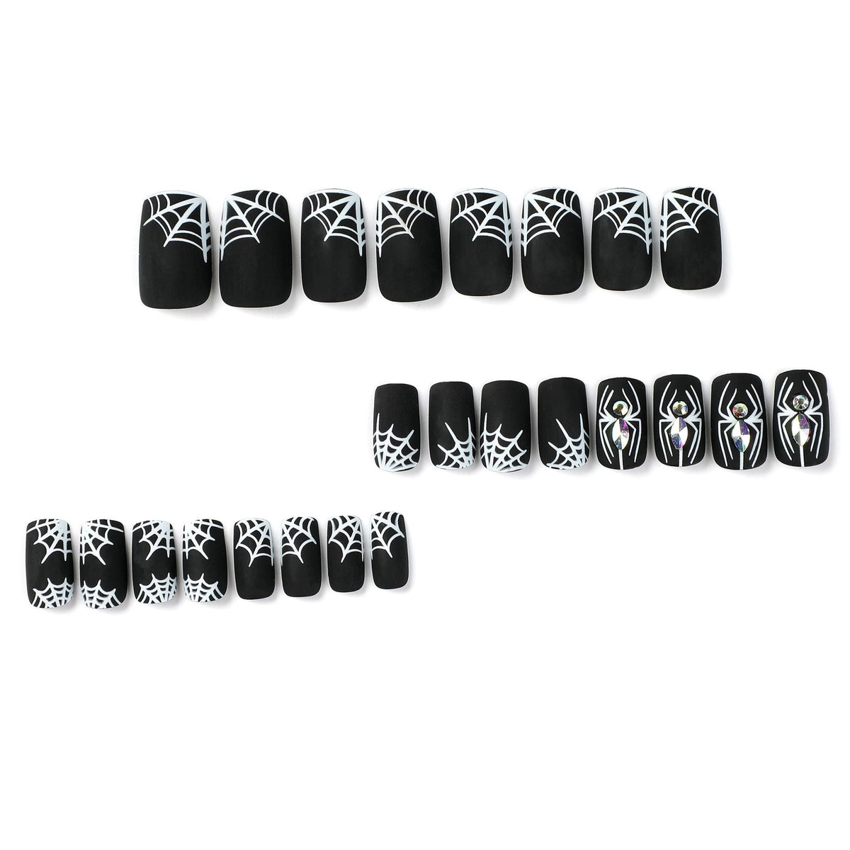 Nail Piece Wearing Nail Halloween Nail Art Black Frosted White Spider Web Rhinestone Nail Art Piece Removable nail – Image 7
